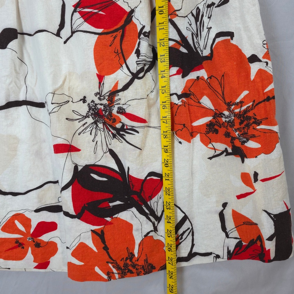 Cato Skirt 18/20W Linen Blend Floral Orange A-Line Knee Length Vintage Inspired - Picture 4 of 11
